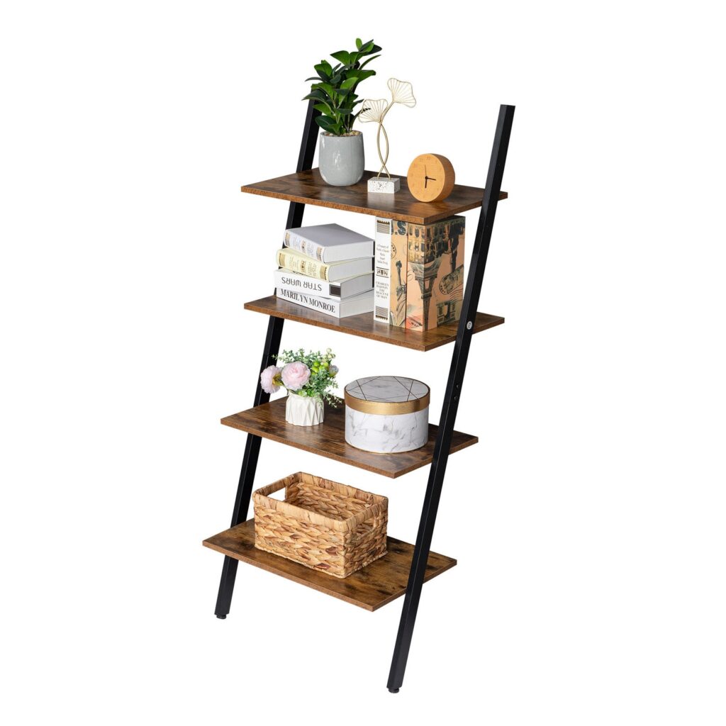 Crafts displayed on a vintage ladder