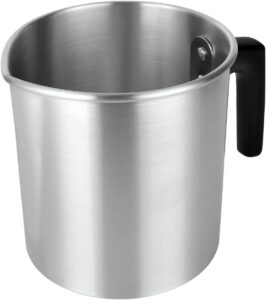 Silver aluminium jug with a black handle
